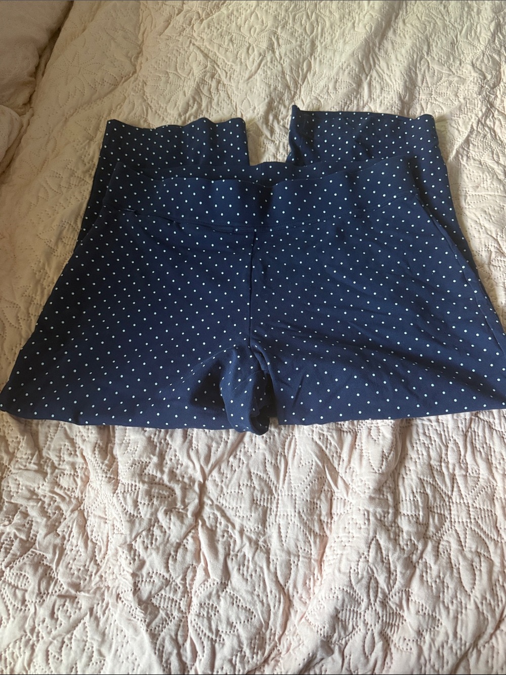 Lands' End Navy and White Polka Dot High-Waist Shorts